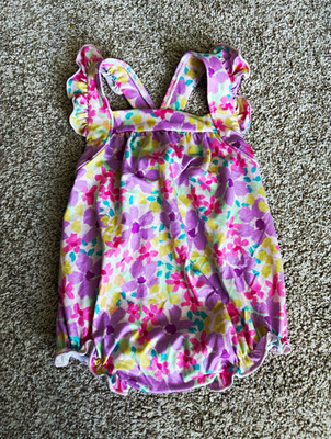 Mila & Rose Summer Watercolor Ruffle Cross Back Romper- 3/6 Months