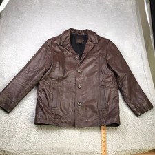 Vintage J Crew Leather Jacket Mens M Brown Wool Lined Button Up Bomber Flaws