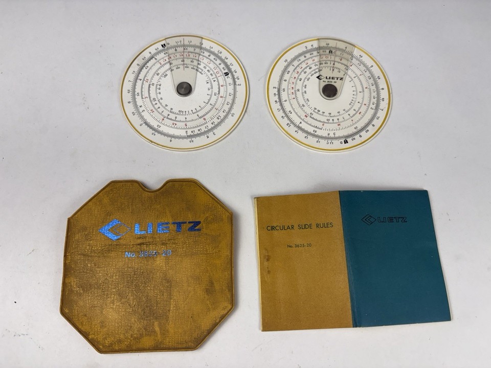 A circular slide rule is the cooler, rarer cousin of the standard straight rule — this Lietz USA vintage disc calculator is a genuinely eye-catching piece of pre-digital engineering history.
