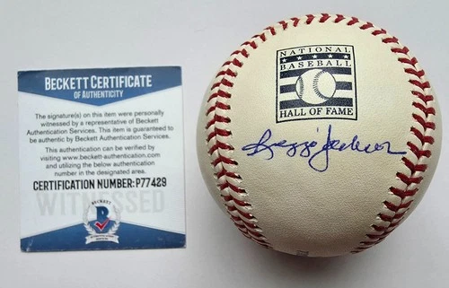 Reggie Jackson Signed Auto OML Baseball HOF Logo Beckett COA A’s Yankees Angels