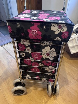 Premium 6 Rad drehbarer Einkaufstrolley mit verstellbarem Griff klappbar flacher Käfig