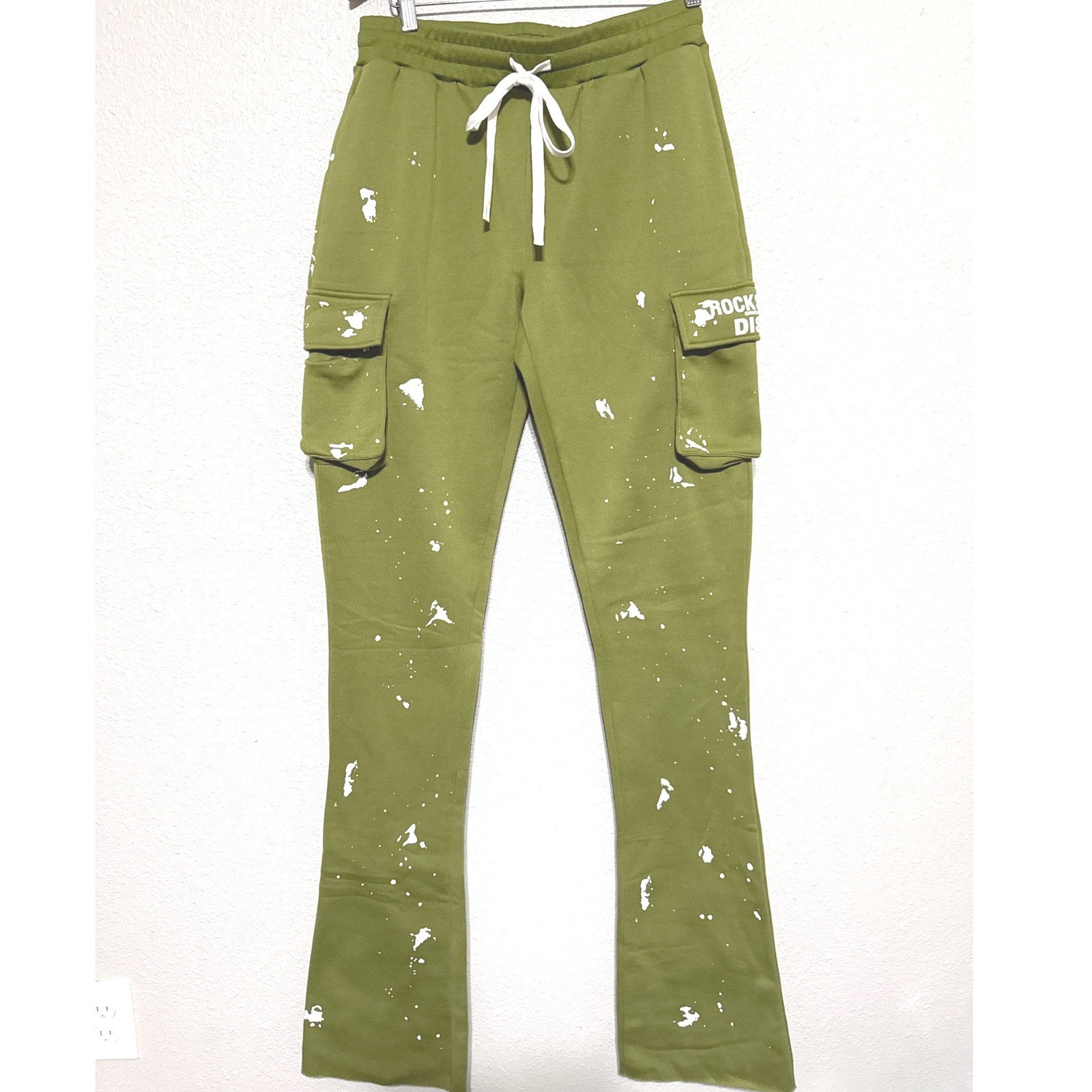 Rockstar Original Dist Womens XL Green Paint Splatter Stacked Cargo Sweatpants image 3
