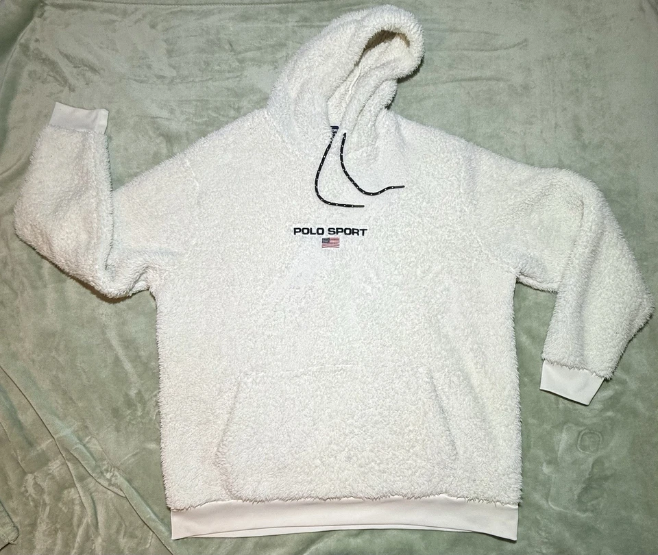 Polo Sport Ralph Lauren Para Hombres 2XLT Blanco Sherpa Pila Alta Polar Sudadera con Capucha Pullover Foto 2 de 4