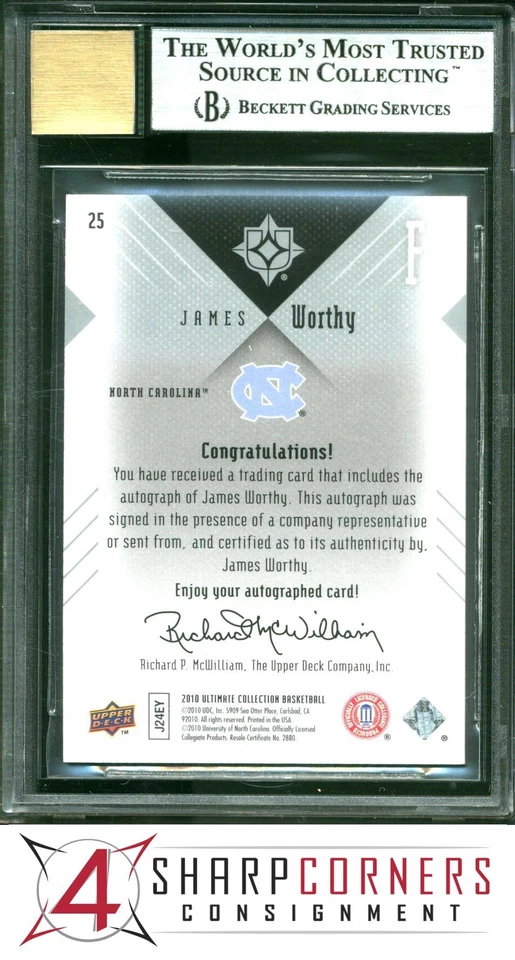 2010 ULTIMATE COLLECTION BASE AUTOS #25 JAMES WORTHY HOF #/75 BGS 9 AUTO 10 - Image 2 of 2