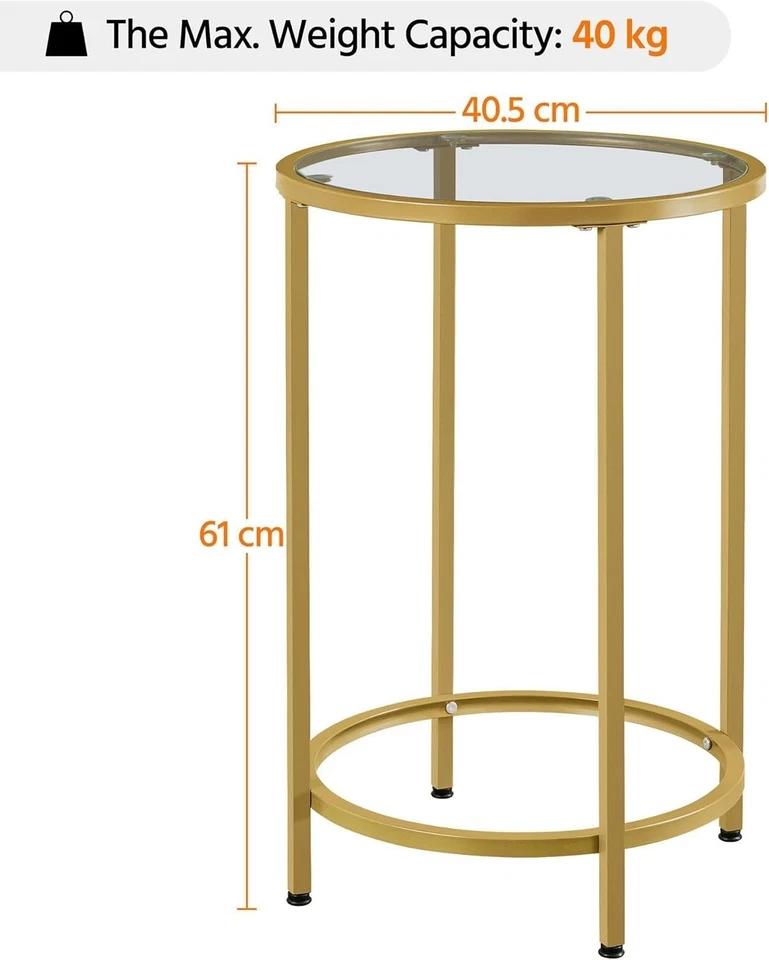 Set of 2 Modern Round Glass Top Side Tables, Gold Metal Frame, 40.5cm - Image 3 of 4