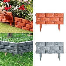 4/10pcs Plastic Cobble Stone Brick Effect Garden Edging Lawn Border Plant Fence