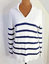 Liz Claiborne Women s Sweater Size XL Stripe Collared 100 Cotton