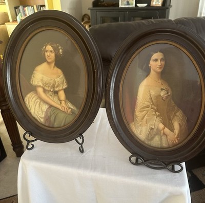 Antique Pendant  Jenny Lind/ Southern Belle Lithograph Prints Oval Frames 15x12 