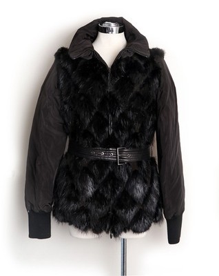 SPORTMAX Max Mara Italy Real Fur & Goose Down Puffer Coat Black Belted NEW mink