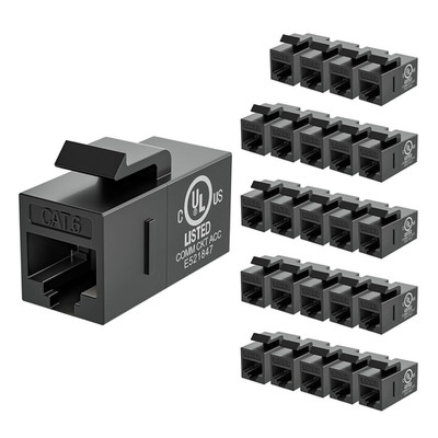 CAT6 RJ45 Keystone Couplers (UL Listed), 25-Pack Ethernet Keystone Jack Fem