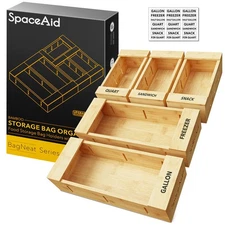 SpaceAid Bag Storage Organizer for Kitchen Drawer Bamboo Organizer, Compatible