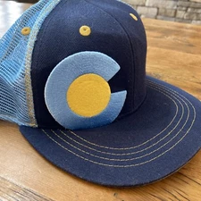 Aksels Colorado Big C Flat Bill Snapback Trucker Hat Blue & Navy Mesh O/S