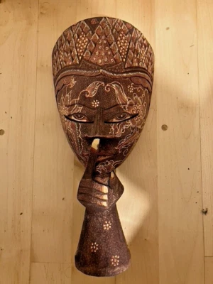 Thai Handmade Wooden Gold Accent Mask Carved Artisan Eco Ethical Memorabilia - Image 1 of 4