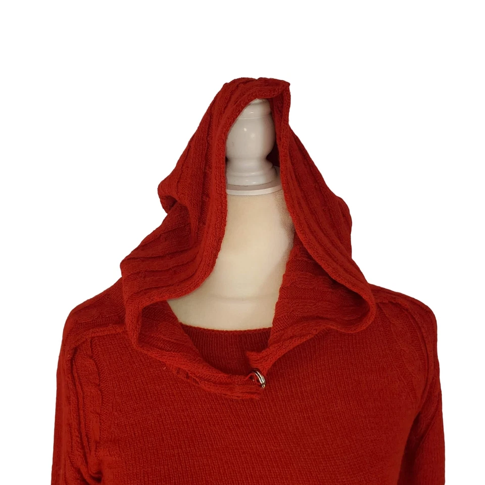 ¡Nuevo! Suéter corto mediano Laurie B mezclado lana rojo tejido con cable capucha a presión Foto 2 de 4