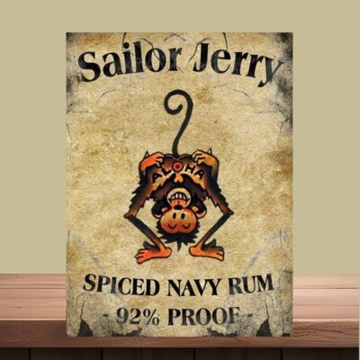 Funny Monkey Sailor Jerry Spiced Rum Metal wall sign home bar man cave ...