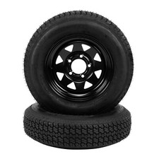 2-pk Trailer Tires On Rim St17580d13 17580 D 13 Lrc 5 Lug Black Spoke Wheel