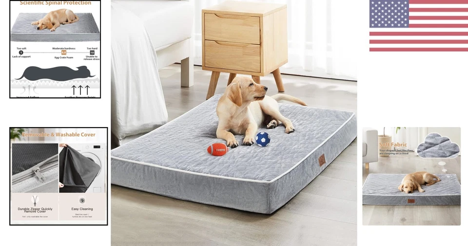 Cama ortopédica de lujo para perros grandes | Alfombra impermeable y antideslizante XL para mascotas Foto 2 de 4
