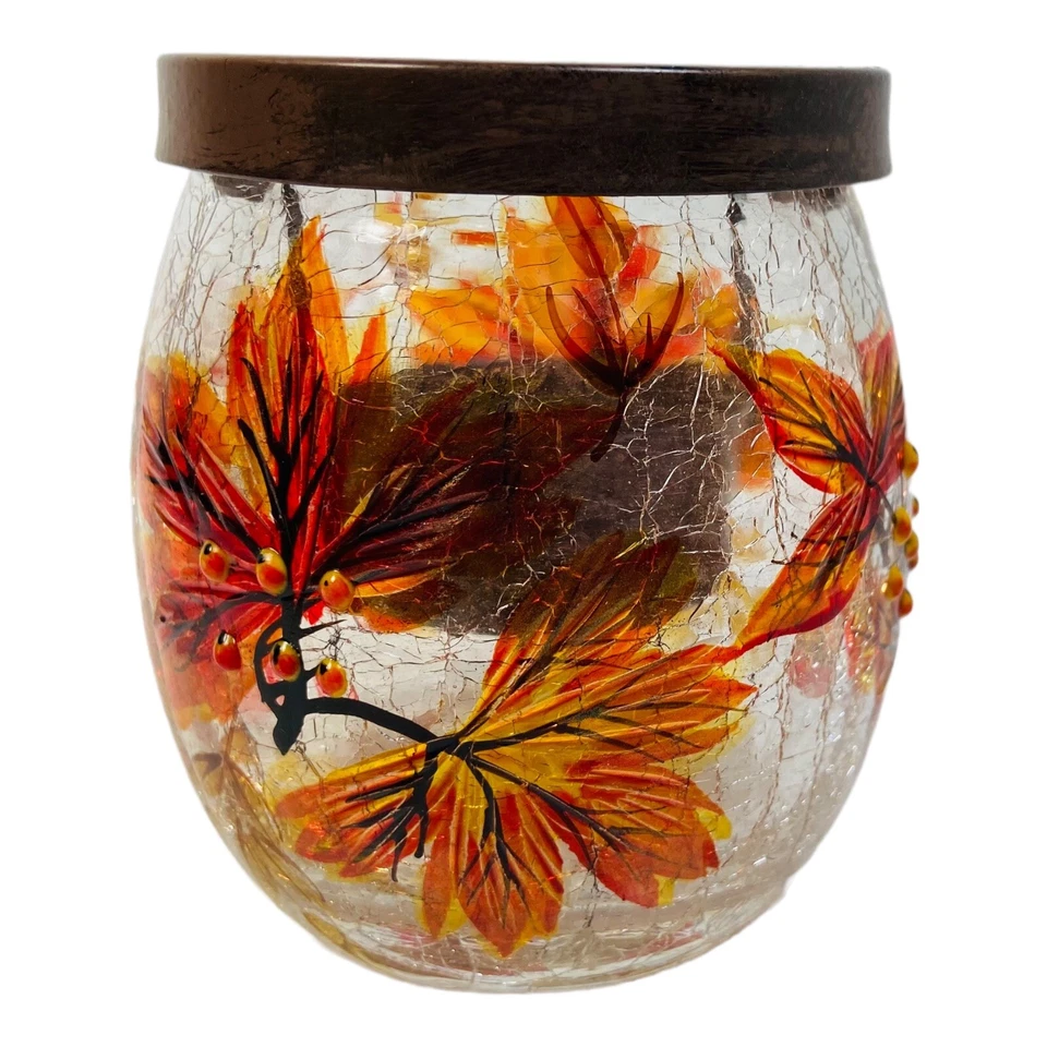 Yankee Cylinder Crackled Tea Light Holder Autumn Leaves Medium - Image 3 of 4