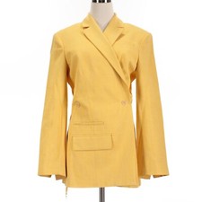 Jacquemus NWT Tibau Double Breasted Blazer Size 38 in Solid Yellow Linen Blend