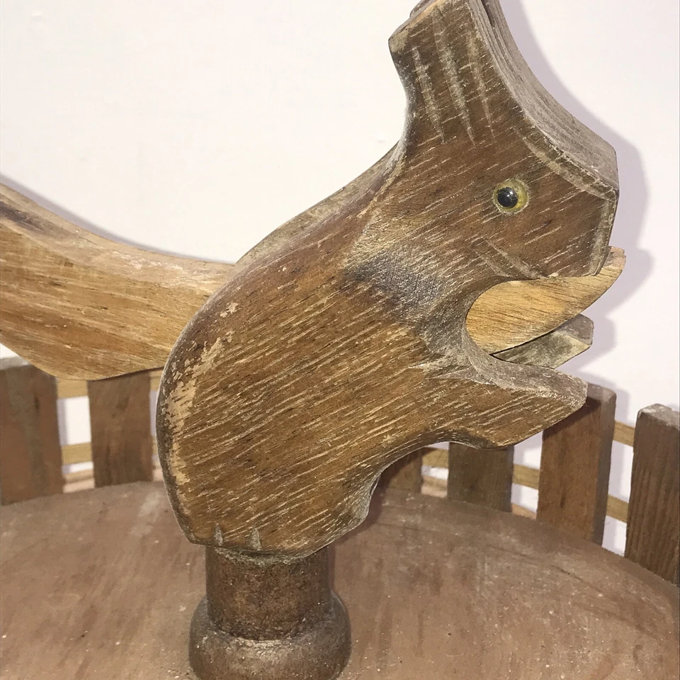 Vintage French Squirrel nutcracker Wood Alpine Glass Eyes Bowl Basket - Image 2 of 4