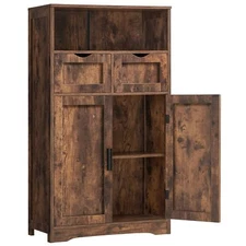 Storage Cabinet with 2 Drawers and Adjustable Shelves, Cupboard with Doors, F...
