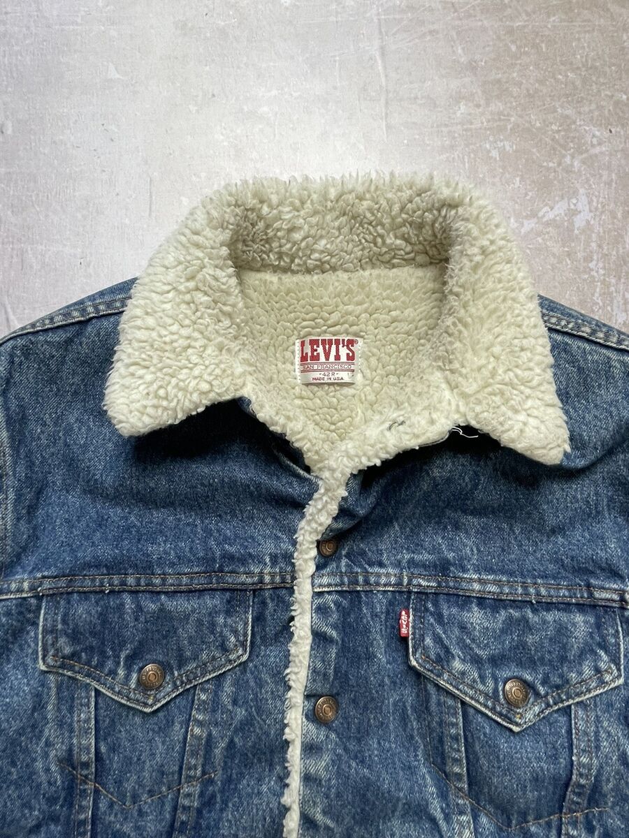 Vintage Levis 70608 Denim Trucker Sherpa Jacket 42 Made in Vintage Levis 70608 Denim Trucker Sherpa Jacket 42 Made in