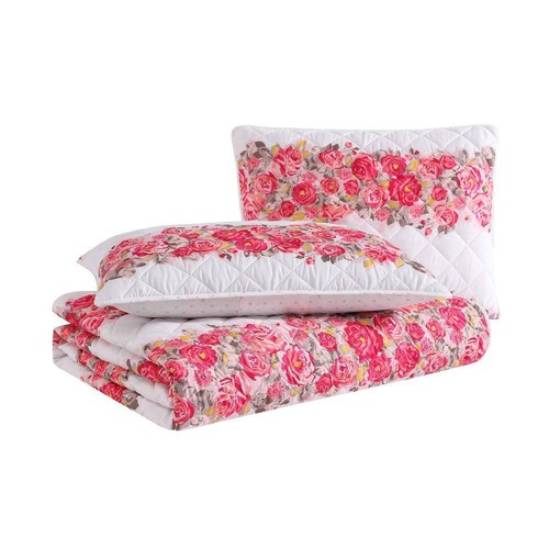 BETSEY JOHNSON Bedding Sets King Floral Microfiber Reversible Peony Pink 3-Piece - Picture 4 of 7