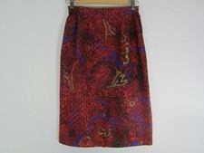 Vintage Anne Crimmins for Umi Womens 6 Burgundy Purple Print 100 Silk Skirt S
