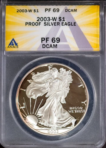 2003-W $1 Silver American Eagle PF 69 DCAM ANACS # 7668249 + Bonus