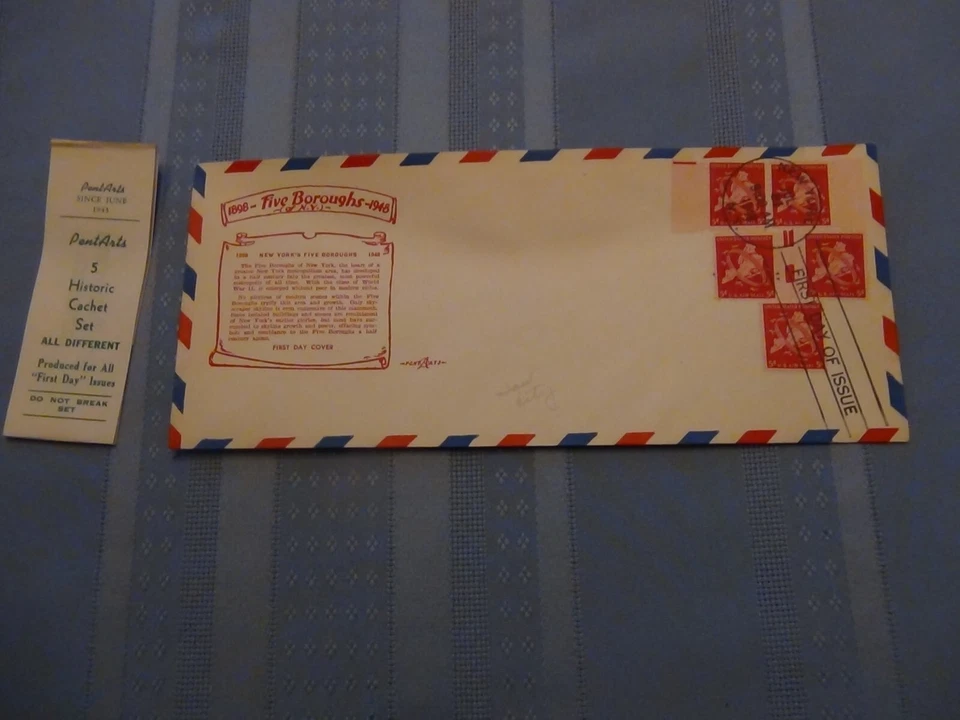 US # C 38 5 C Airmail Set Of 5 Pent Arts Cachet Unaddressed  FDC W/Label  #10  - Image 4 of 4