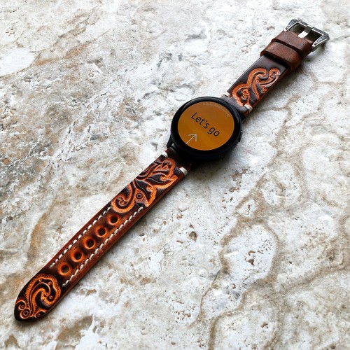 Brown and Orange Tooled Leather Band for Samsung Galaxy Watch 3 41mm Case - B20 - Picture 4 of 6