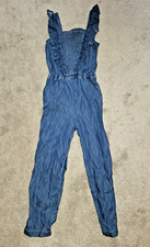 GAP Kids Girls Denim Jeans Sleeveless Ruffled One Piece Jumpsuit XL