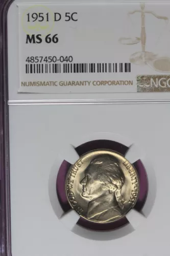 1951 D NGC 5C MS66 JEFFERSON NICKEL #B46642