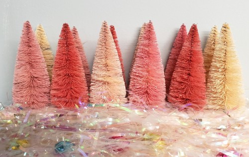 Cody Foster Pink Bottle Brush Sisal Trees 4.5" Retro Set of 12 - Picture 3 of 4