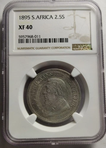 1895 South Africa SILVER 2.5 2-1/2 SHILLINGS NGC GRADED XF-40, Rare Coin 5A