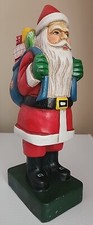 Vintage 11.25" Wooden Hand Painted Santa Claus With Toy Bag - Christmas