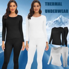 Women Long Johns Thermal Underwear Fleece Lined Base Layer Set Cold Weather Tops