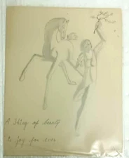 INDIA HAND-MADE 1989 PENCIL DRAWING GALLOPING HORSE AND HIS HUMAN MATE