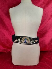 BL-5. Black Velvet Belt With Peacock Embroidery. Mid 20th Century
