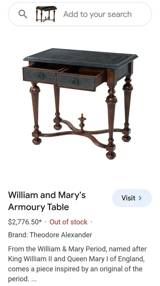 Antigua mesa Theodore Alexander, William And Mary Armory Foto 2 de 4