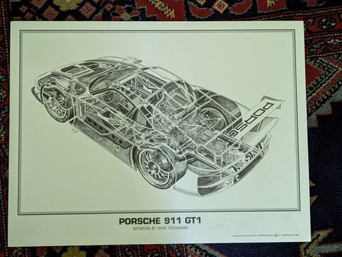 SIGNED Porsche GT1 by Shin Yoshikawa Cutaway poster 18x24 RARE