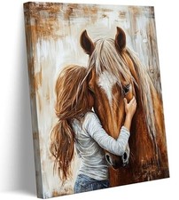 little Canvas Wall Art Retro Warm Earth Tones 16"L x 12"W-Canvas Girl and Horse