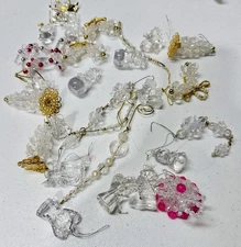 Clear Acrylic Christmas Ornaments Angels, Bells, Gifts, Hearts & Beads Lot 25