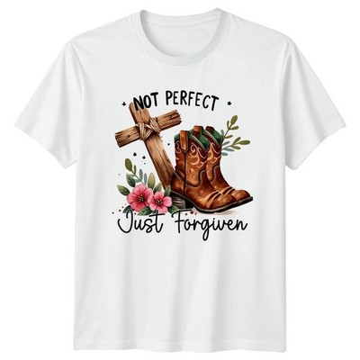 Not Perfect Just Forgiven Christian Cowboystiefel Cross T-Shirt