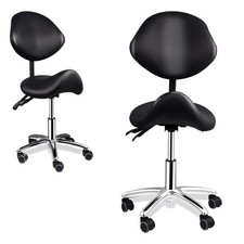 Ergonomic Saddle Stool Hydraulic Swivel Rolling Saddle Chair W/ Backrest