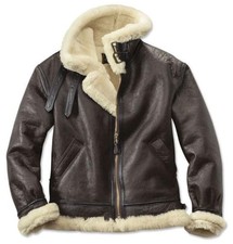 B3 Aviator Real Shearling Brown Sheepskin Leather Flight Bomber Jacket