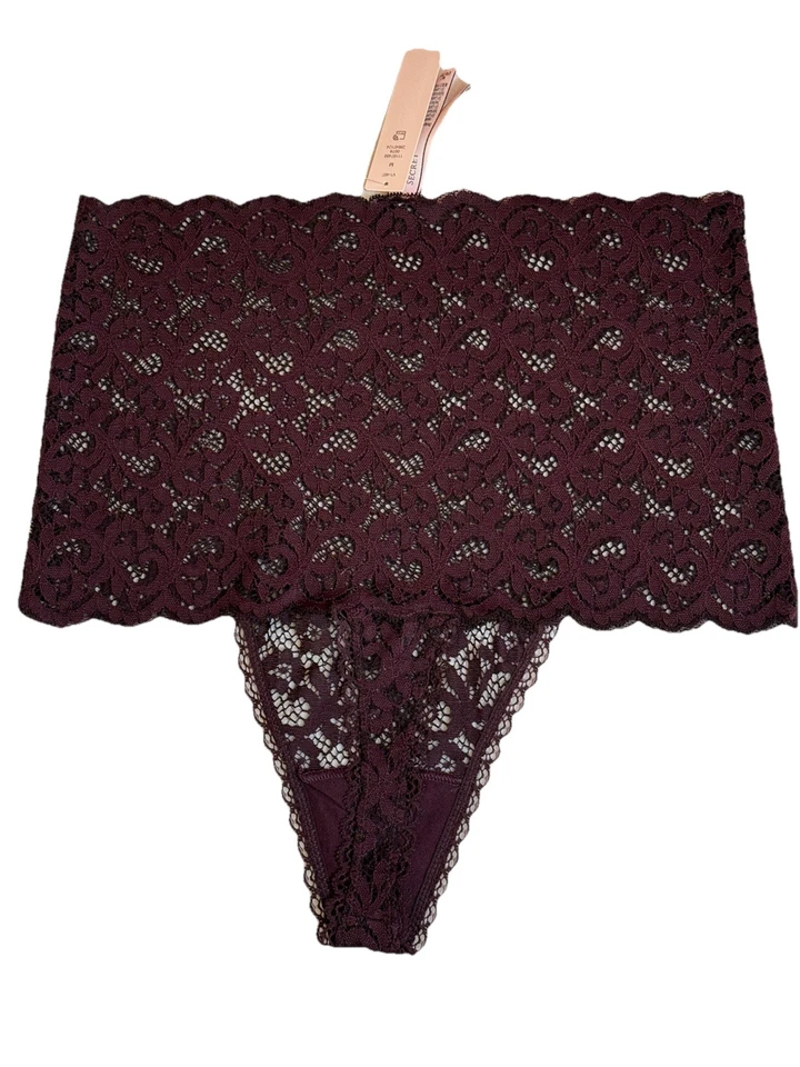 Mediano ❤ Victoria Secret púrpura oscuro mujer encaje tanga bragas cintura alta 27-30” Foto 4 de 4