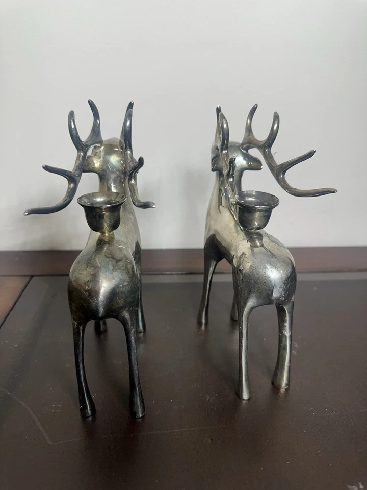 Brass 8 Point Reindeer Candelabra Candle Holders Silver Plated Brass 7.75" - Image 2 of 4