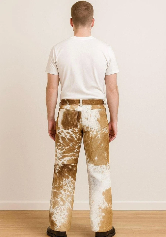 Cowhide Leather Pants: Men's Western Rodeo Style Hair-on-Hide Trousers - Image 4 of 4