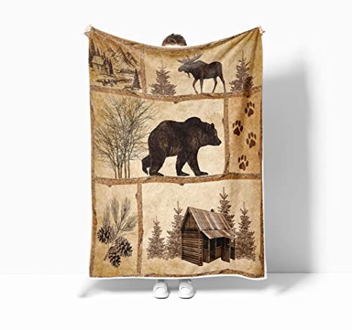 Rustic Cabin Throw Blankets, Farmhouse Country Antique Bear Moose Forest - Picture 3 of 6